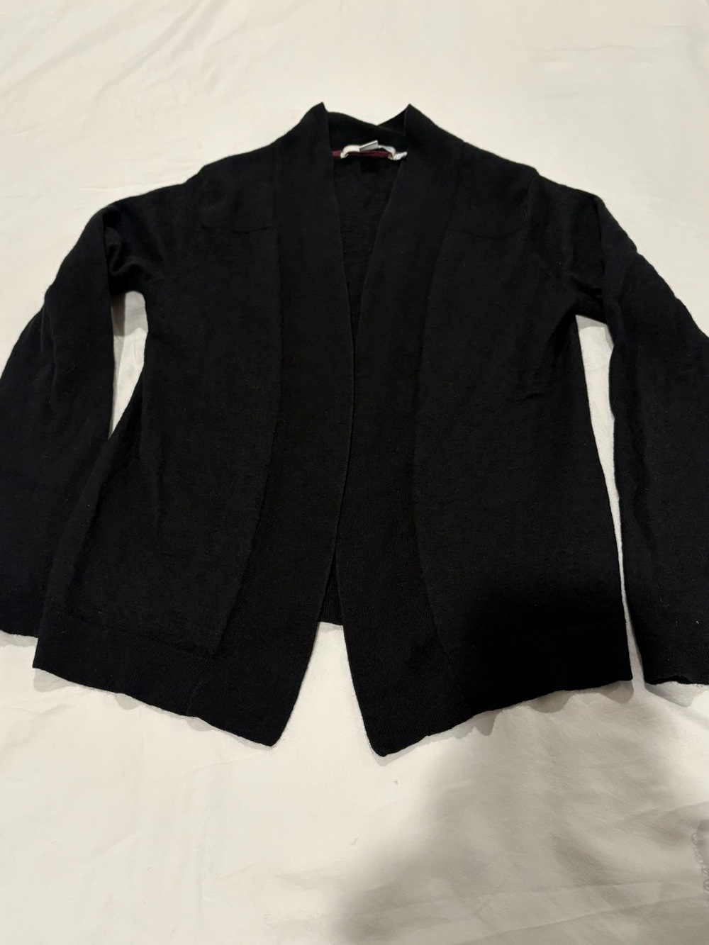 Boden Black Wool Cotton Blend Open Fromt Shawl Collar Cardigan, Size US 6 (UK10)